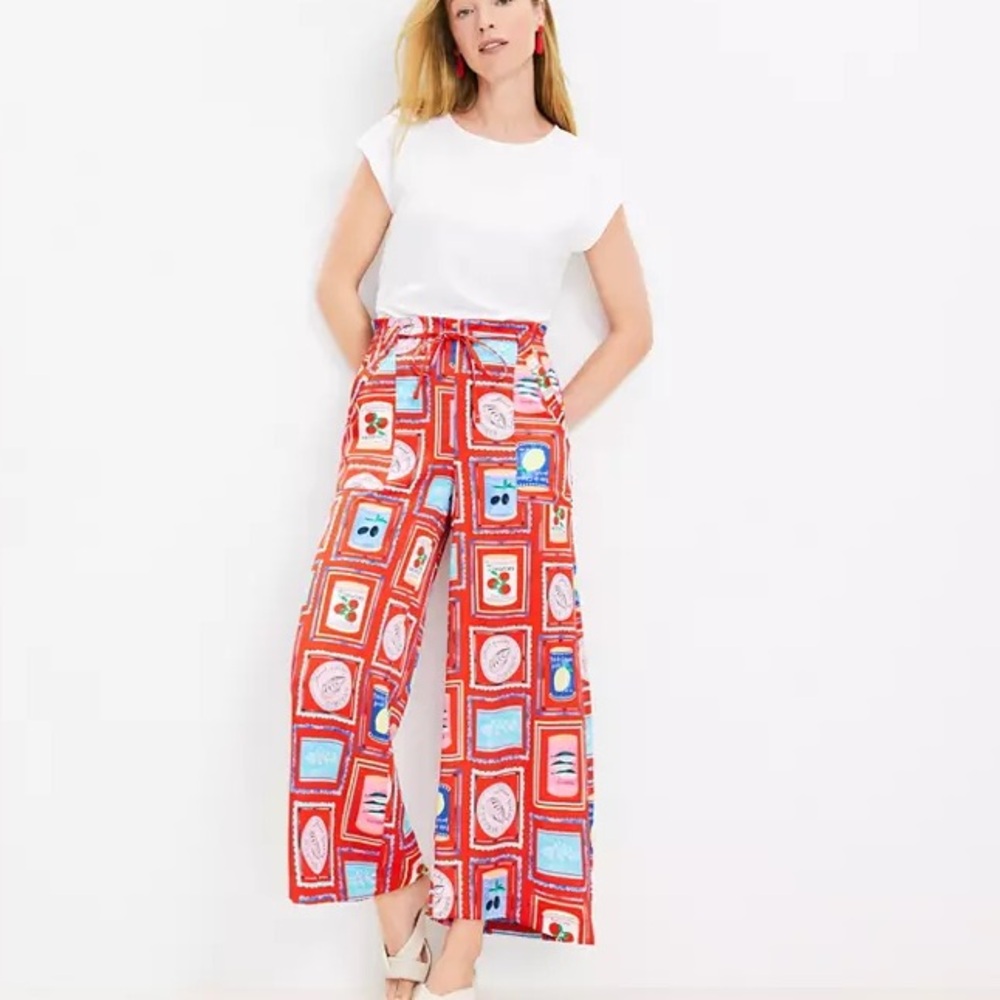 Loft Breezy wide leg pants in can print twill